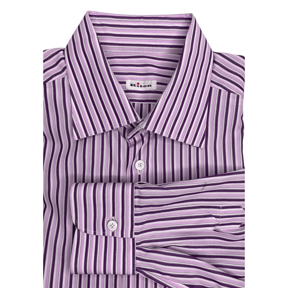 Kiton Purple Striped Long Sleeve‎ Dress Shirt 2XL Luxury Italian Made